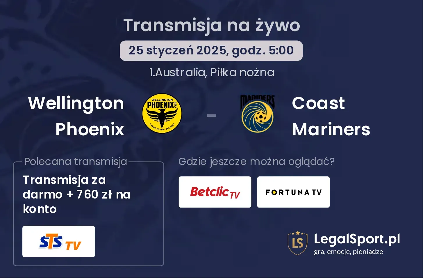 Wellington Phoenix - Coast Mariners gdzie oglądać transmisję?