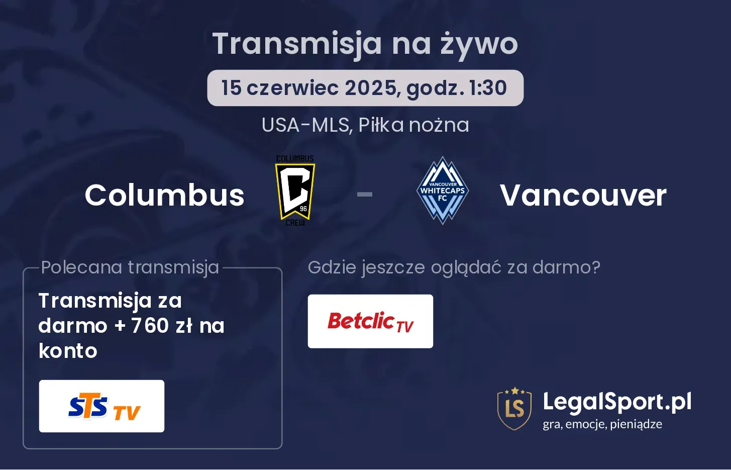 Columbus - Vancouver transmisja na żywo