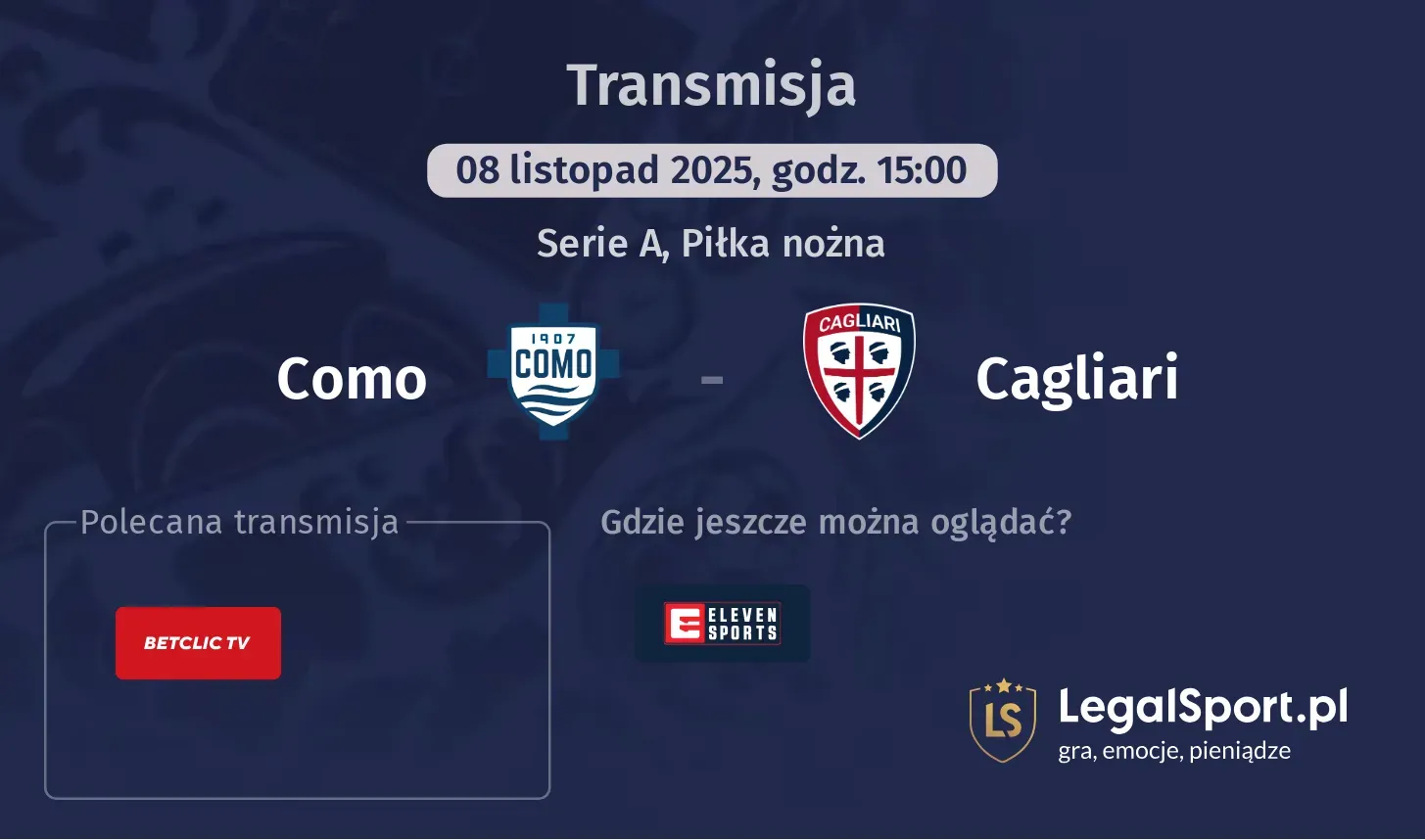 Como - Cagliari Transmisje
