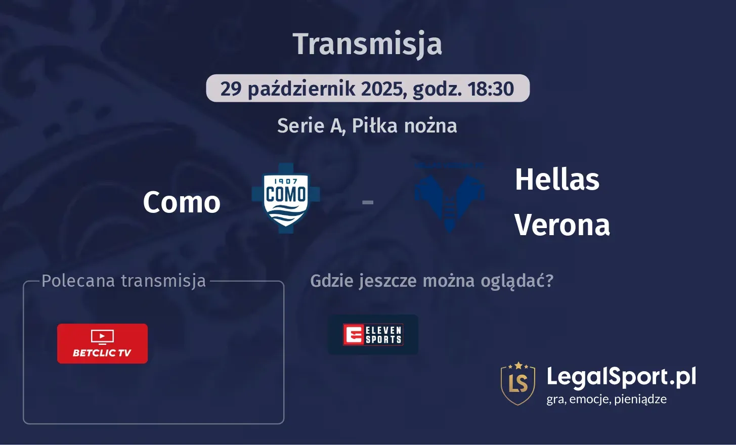 Como - Hellas Verona Transmisje