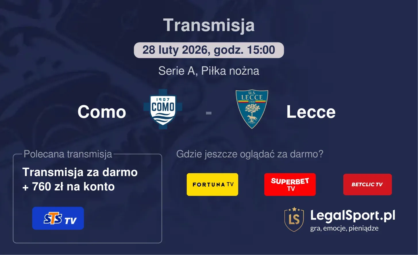 Como - Lecce Transmisje