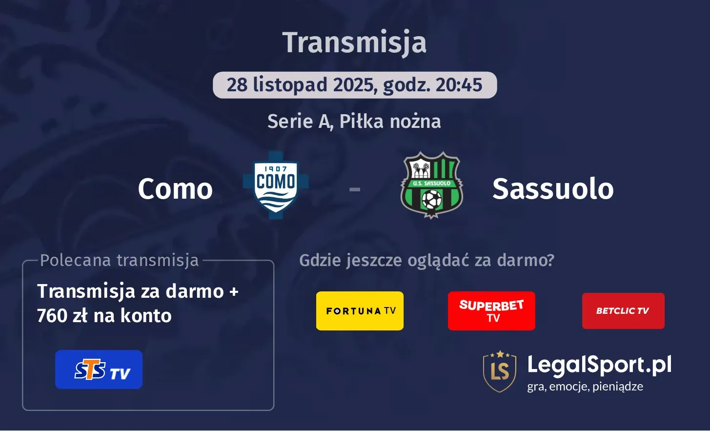 Como - Sassuolo Transmisje