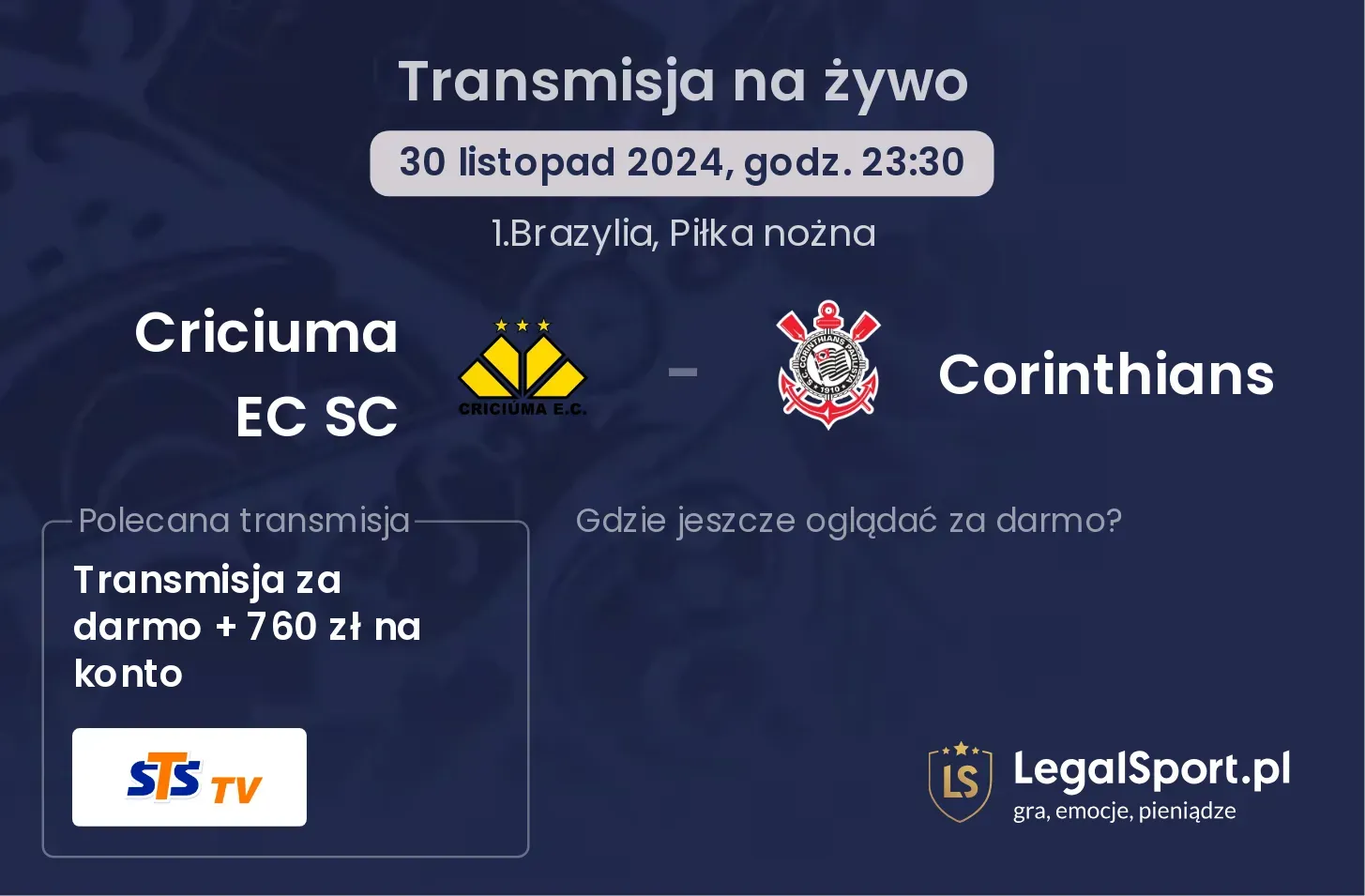 Criciuma EC SC - Corinthians gdzie oglądać transmisję?