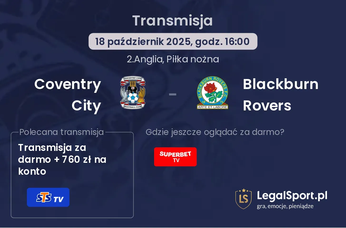 Coventry City - Blackburn Rovers Transmisje