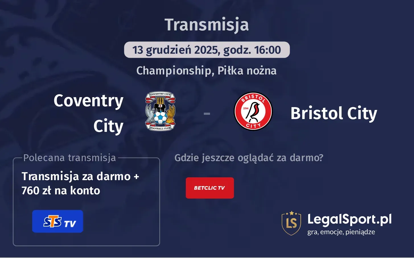 Coventry City - Bristol City Transmisje