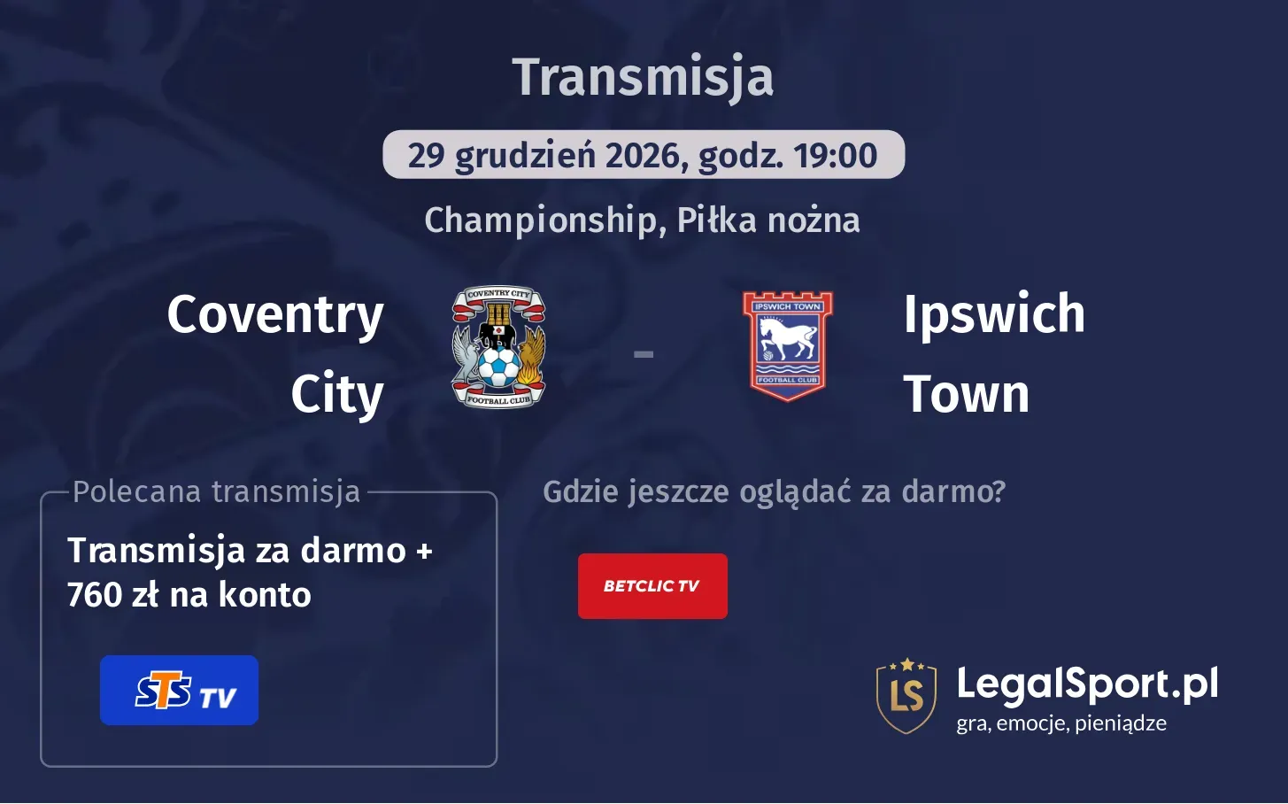 Coventry City - Ipswich Town Transmisje