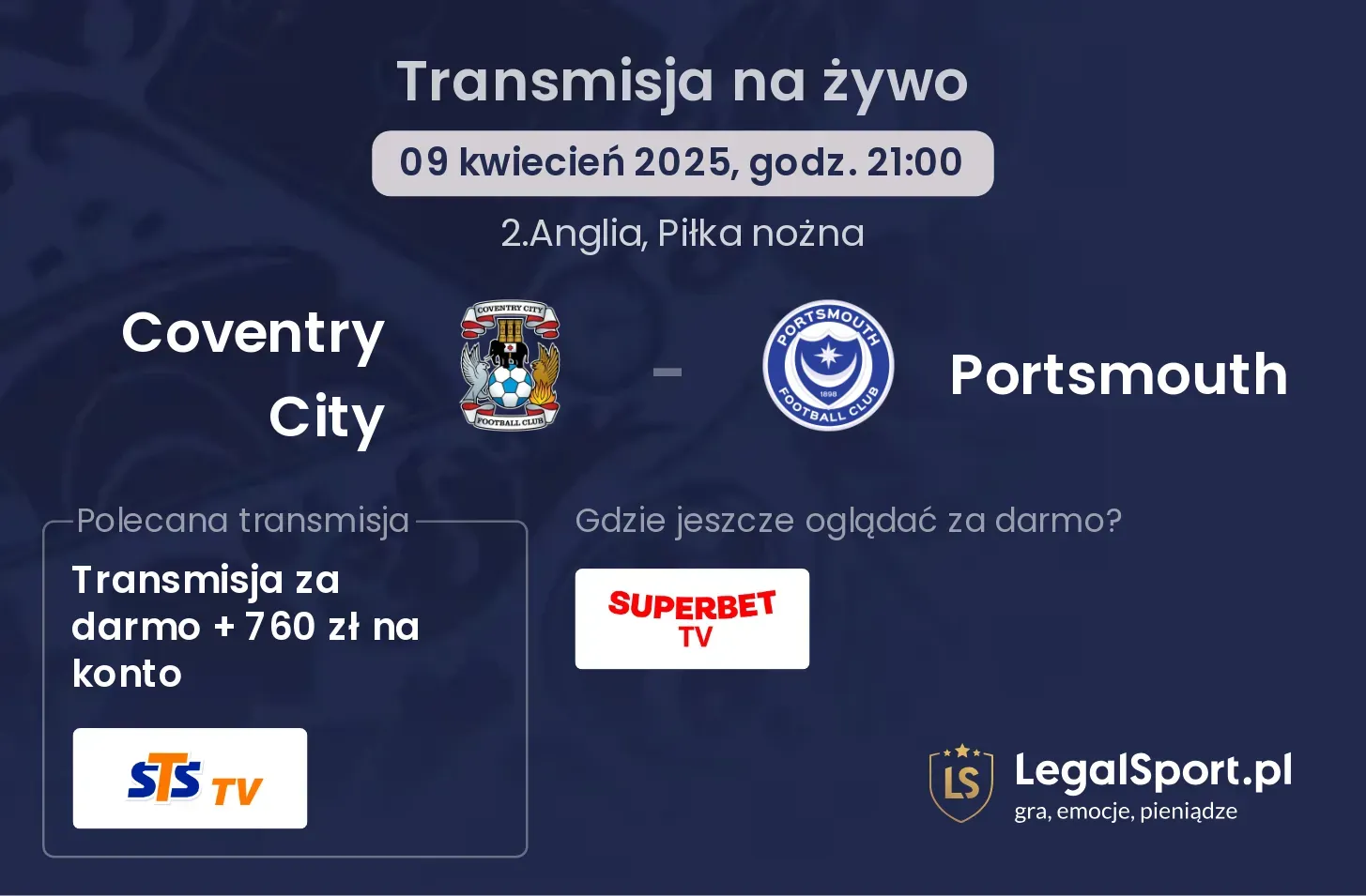 Coventry City - Portsmouth gdzie oglądać?
