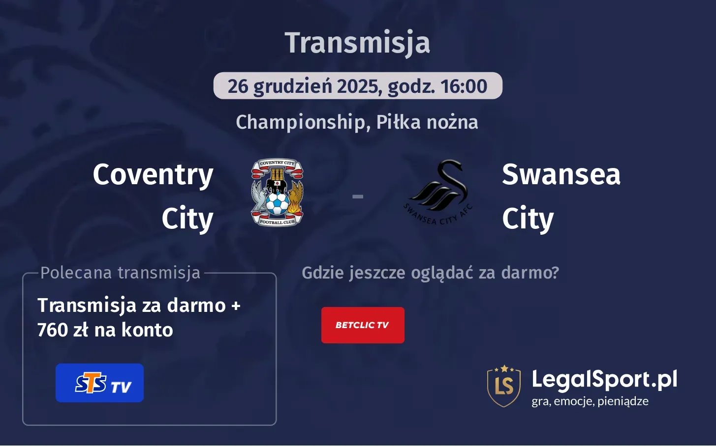 Coventry City - Swansea City Transmisje