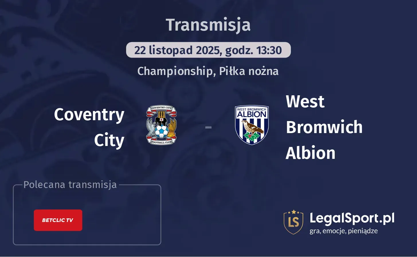 Coventry City - West Bromwich Albion Transmisje