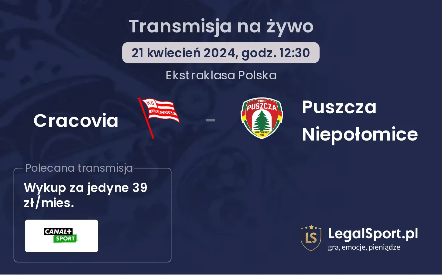Cracovia - Puszcza Niepołomice transmisja na żywo