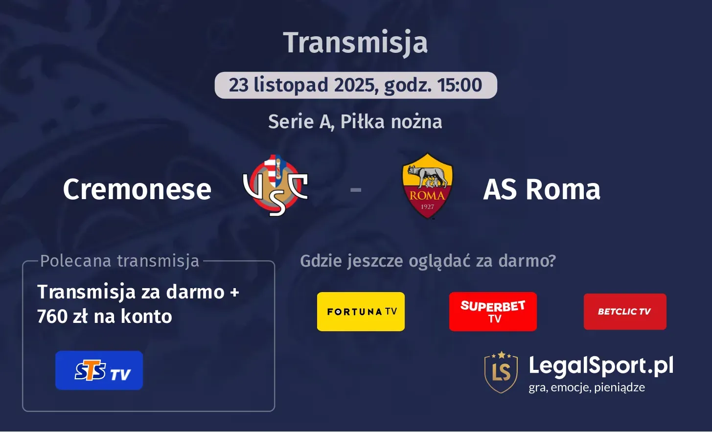 Cremonese - AS Roma Transmisje