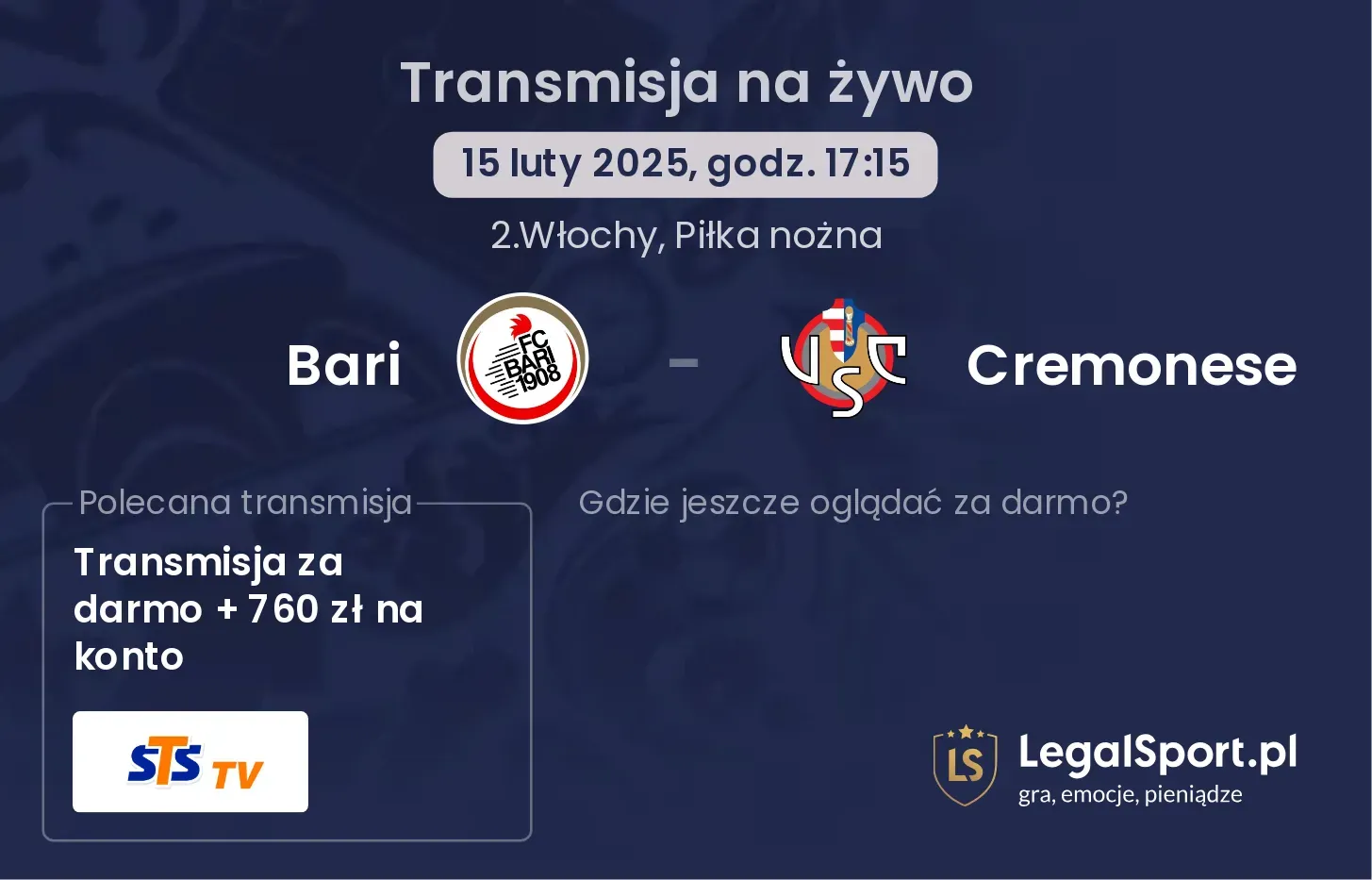 Bari - Cremonese gdzie oglądać transmisję?
