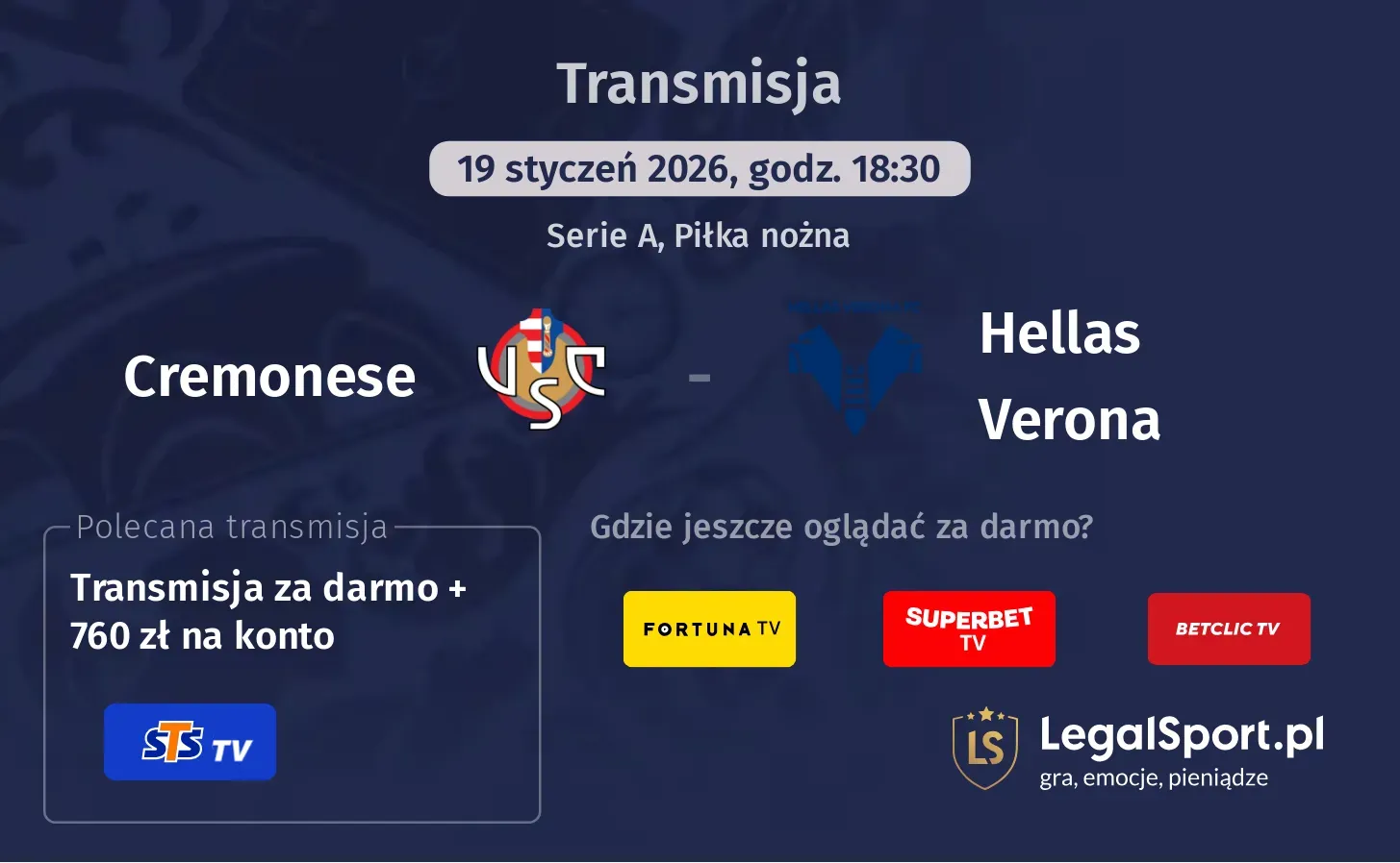 Cremonese - Hellas Verona Transmisje