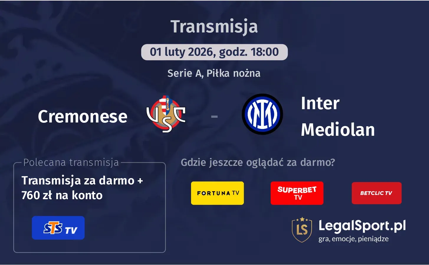 Cremonese - Inter Mediolan Transmisje