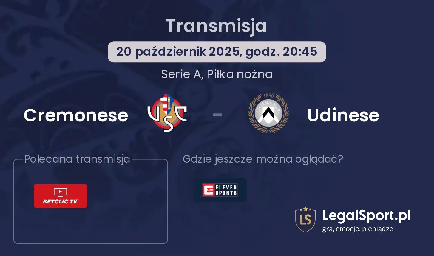 Cremonese - Udinese Transmisje