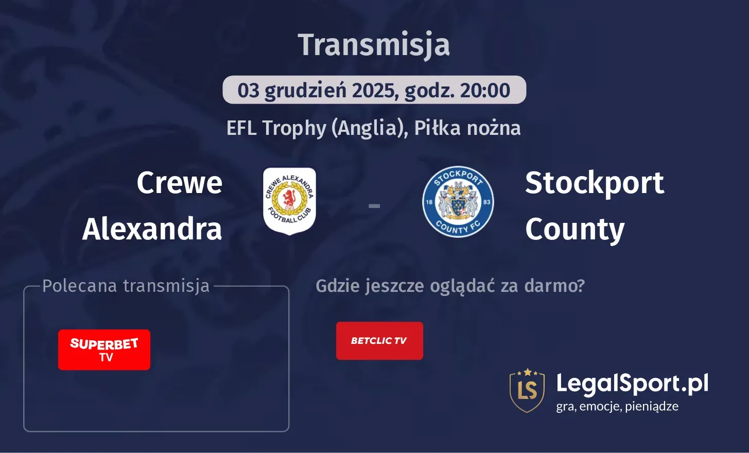 Crewe Alexandra - Stockport County Transmisje