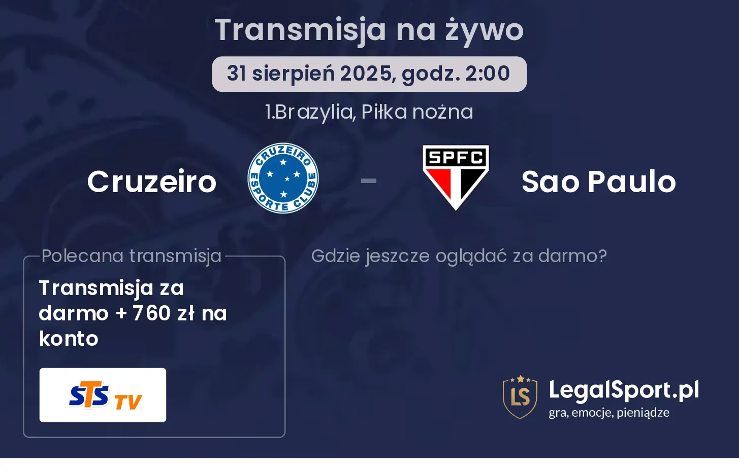 Cruzeiro - Sao Paulo gdzie oglądać?