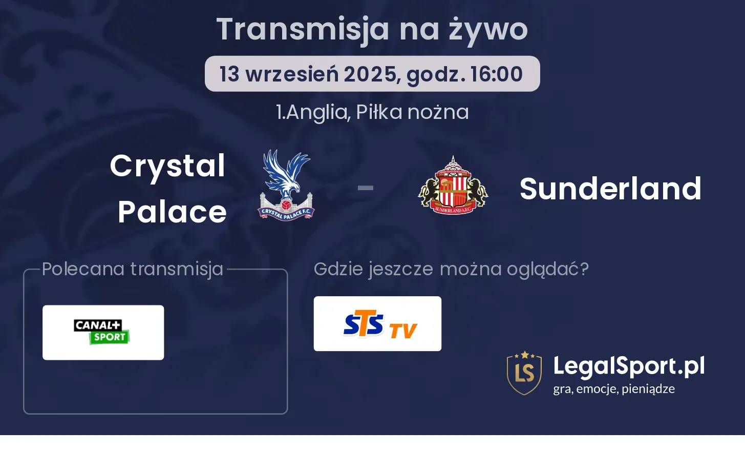 Crystal Palace - Sunderland transmisja na żywo