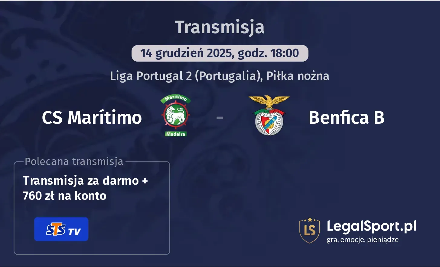 CS Marítimo - Benfica B Transmisje