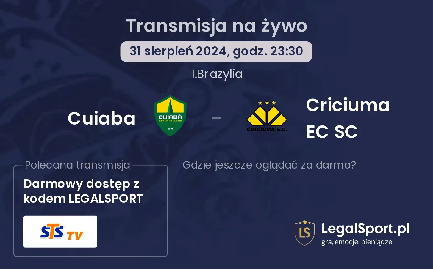 Cuiaba - Criciuma EC SC gdzie oglądać? 31.08, godz. 23:30