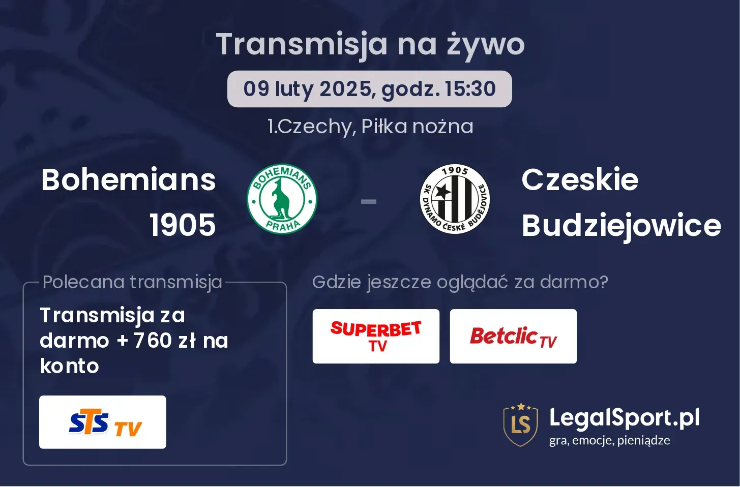 Bohemians 1905 - Czeskie Budziejowice gdzie oglądać?