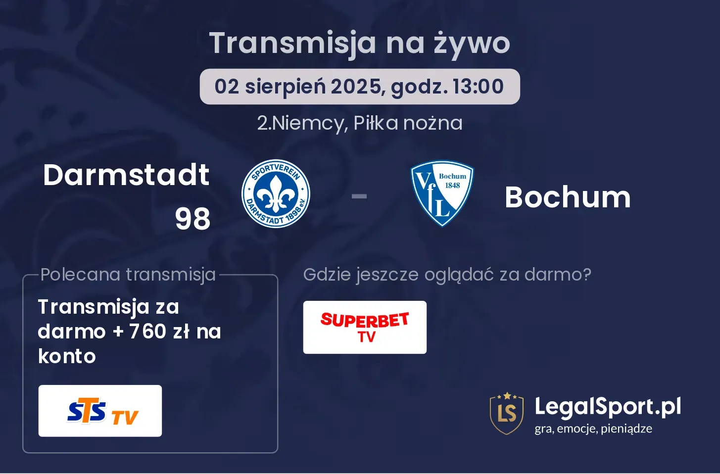 Darmstadt 98 - Bochum gdzie oglądać?