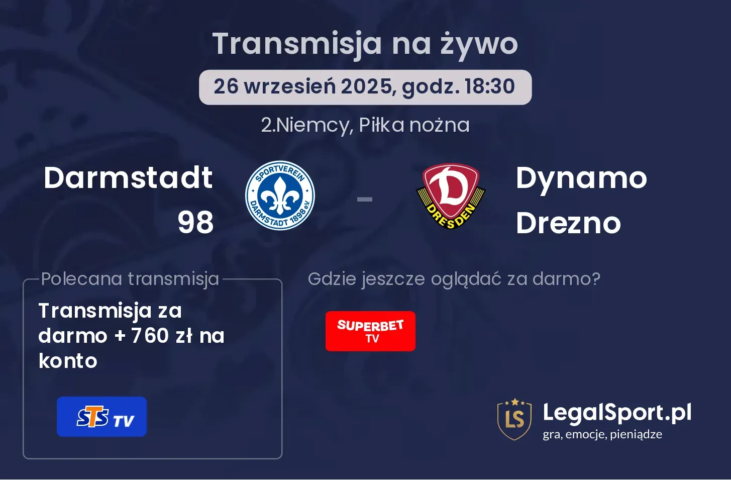 Darmstadt 98 - Dynamo Drezno gdzie oglądać?