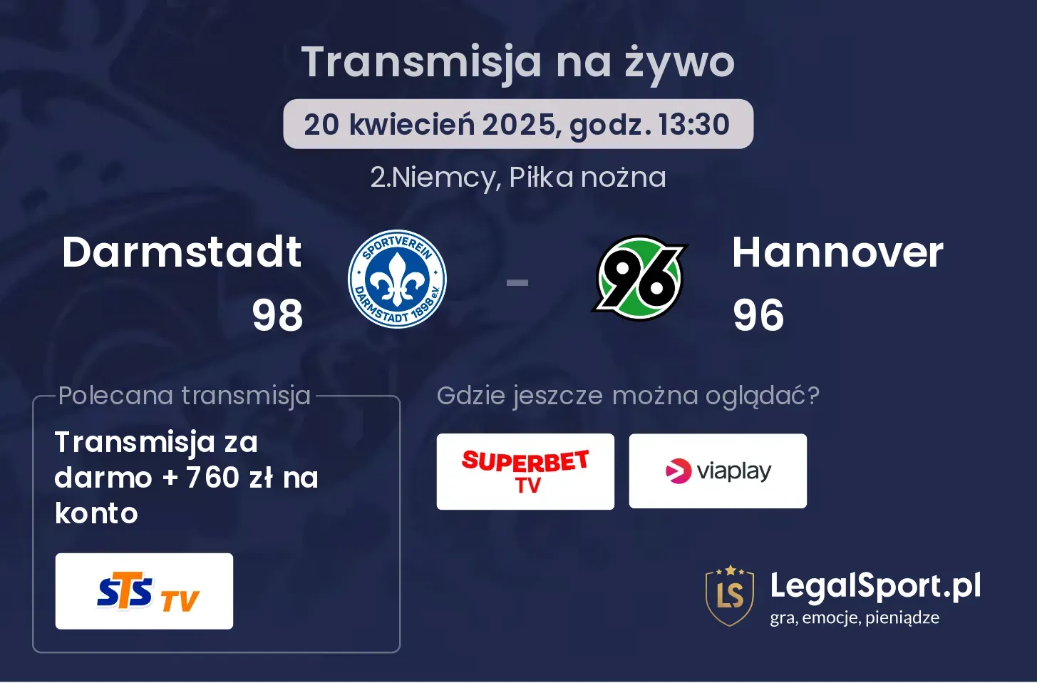 Darmstadt 98 - Hannover 96 gdzie oglądać?