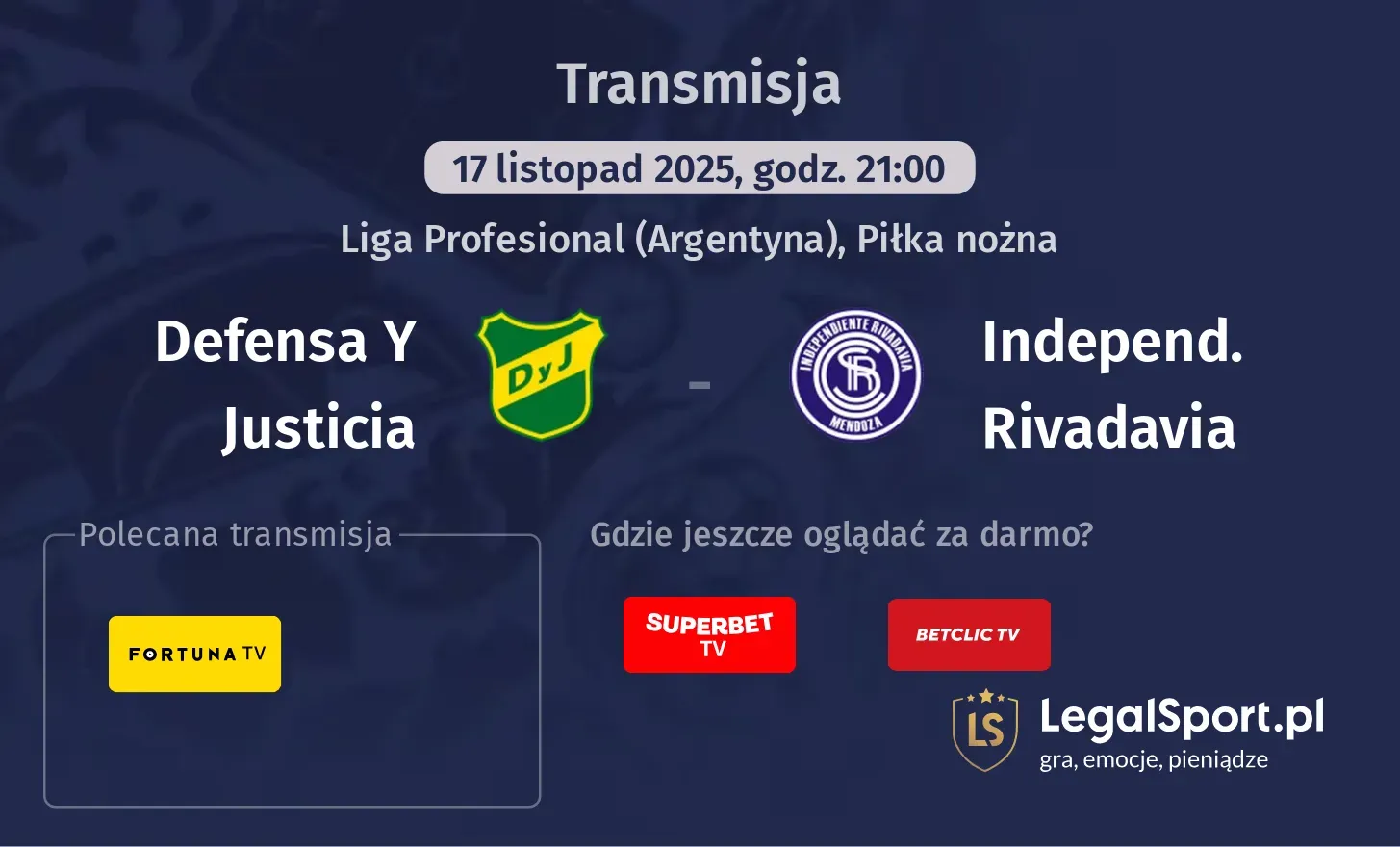 Defensa Y Justicia - Independ. Rivadavia Transmisje