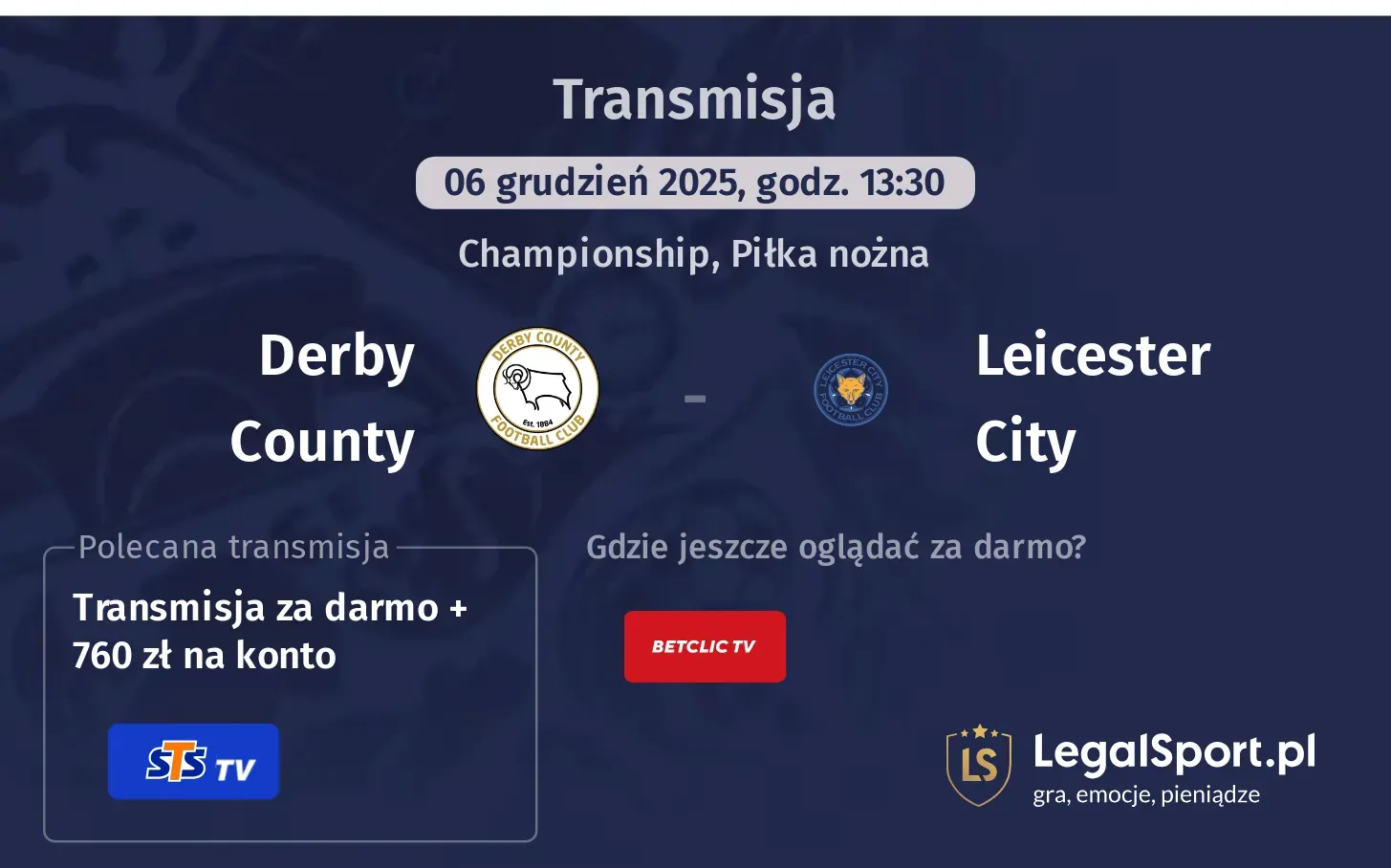 Derby County - Leicester City Transmisje