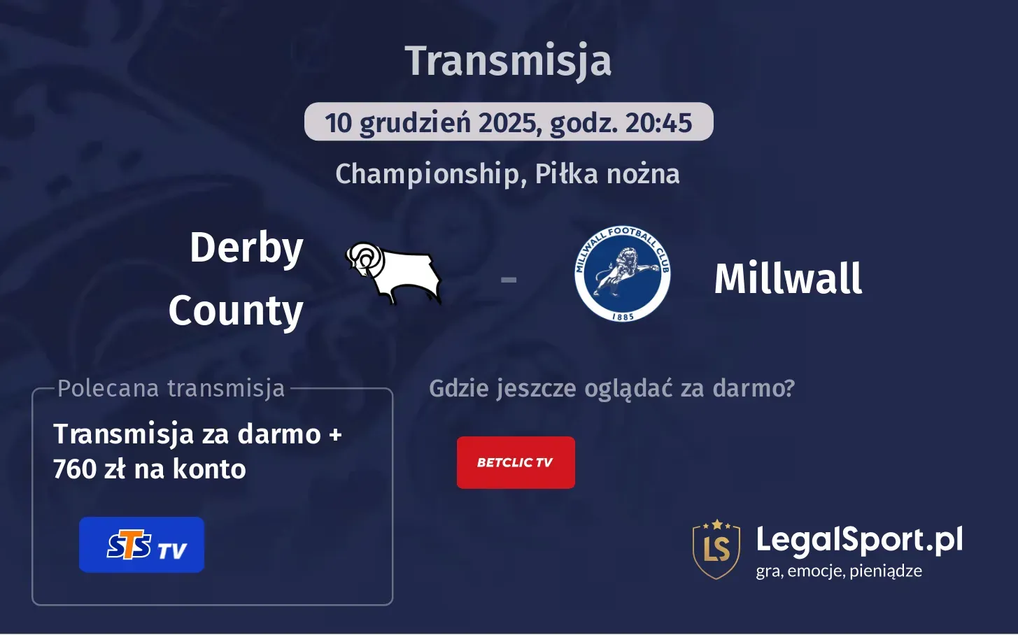 Derby County - Millwall Transmisje