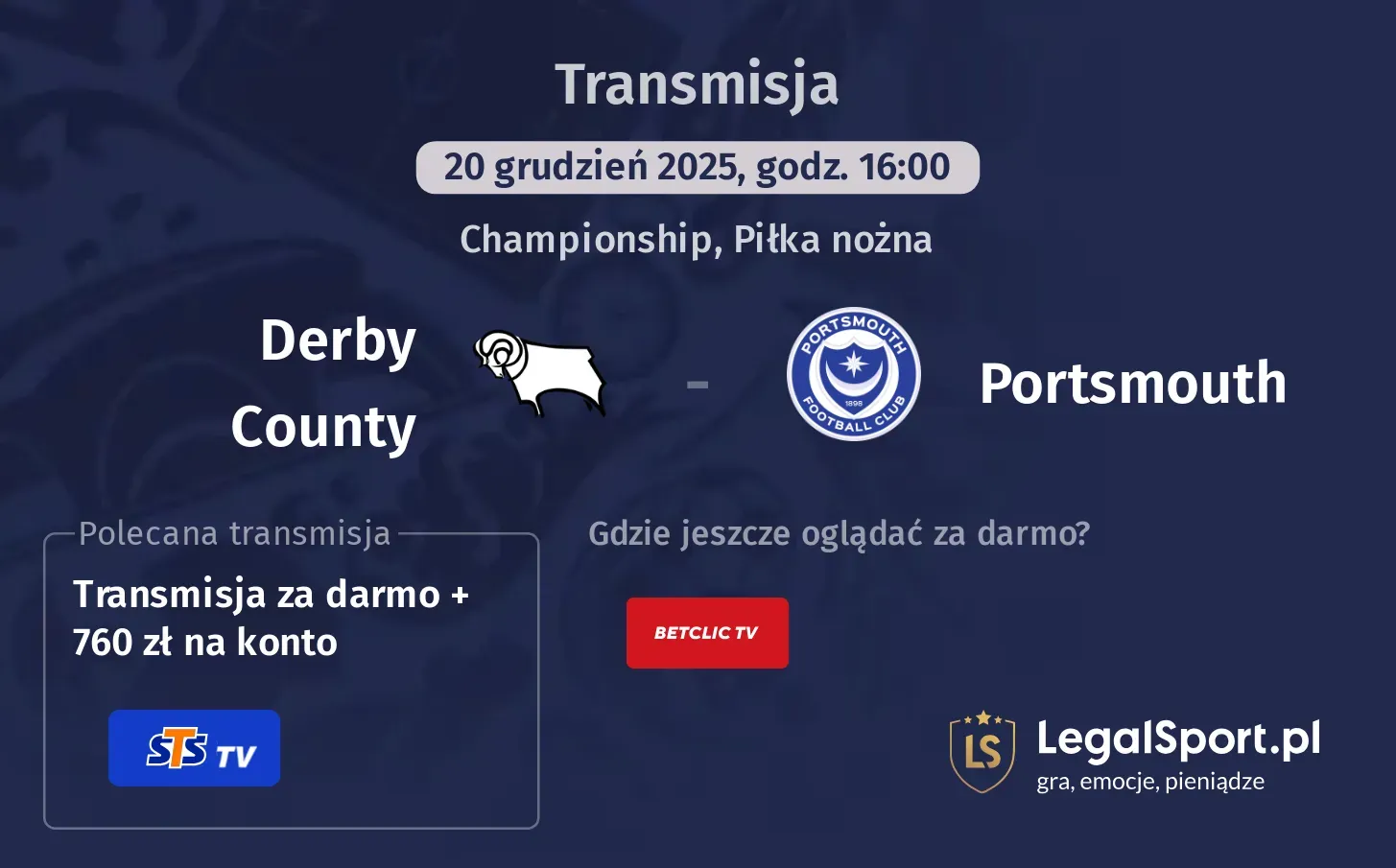 Derby County - Portsmouth Transmisje