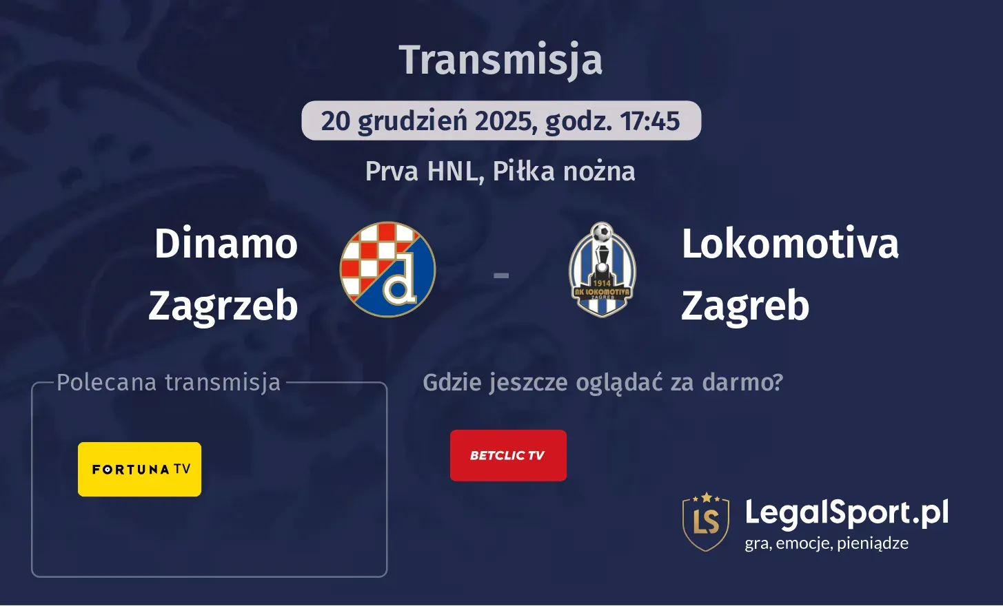 Dinamo Zagrzeb - Lokomotiva Zagreb Transmisje