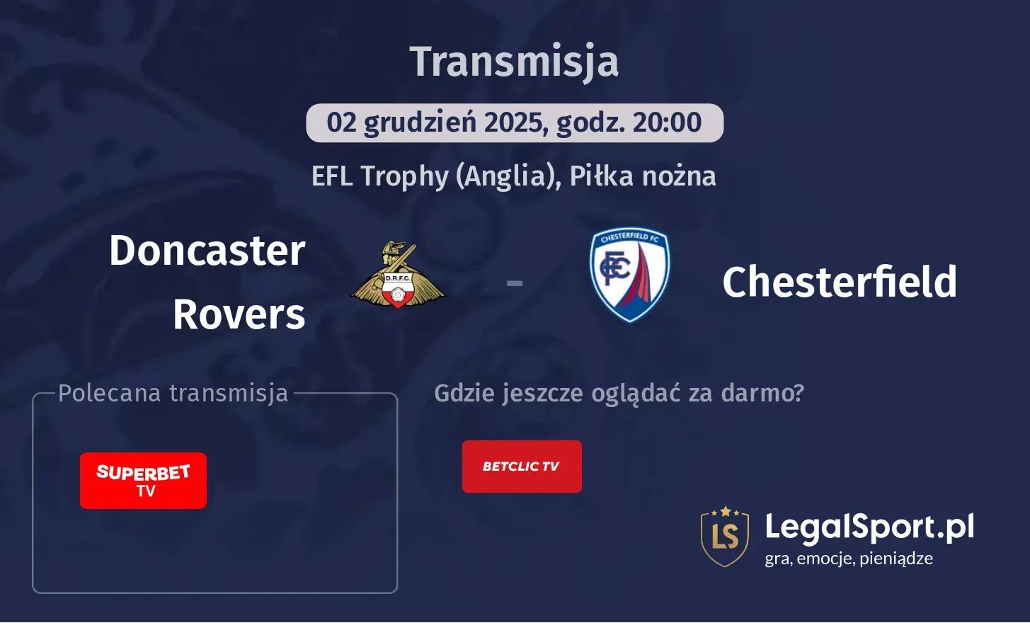 Doncaster Rovers - Chesterfield Transmisje