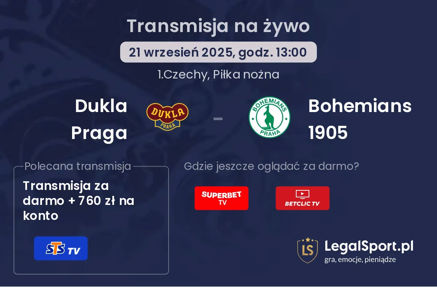 Dukla Praga - Bohemians 1905 gdzie oglądać?