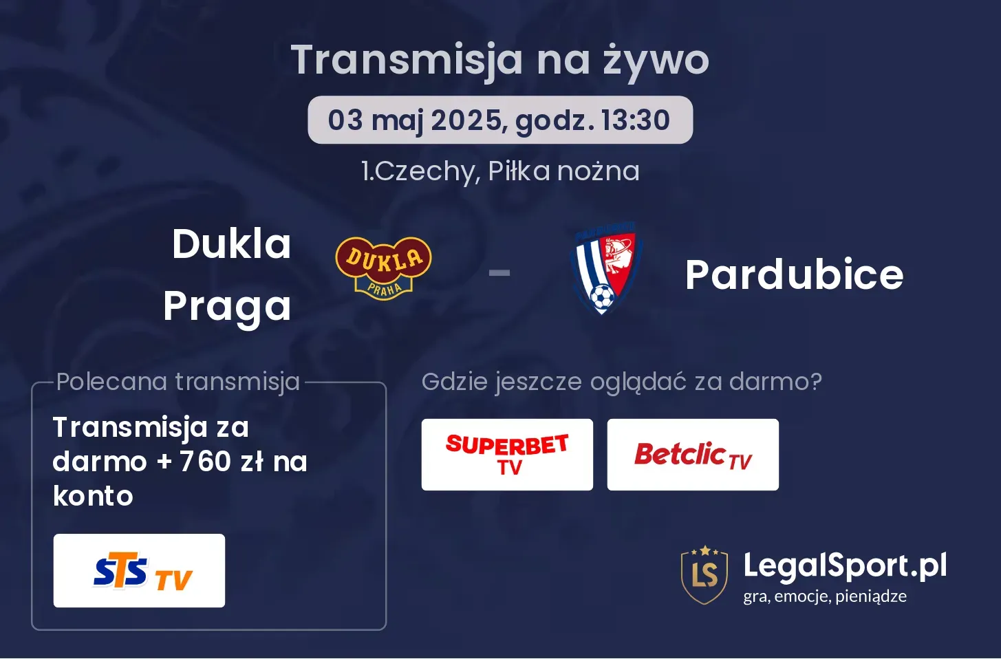 Dukla Praga - Pardubice gdzie oglądać transmisję?
