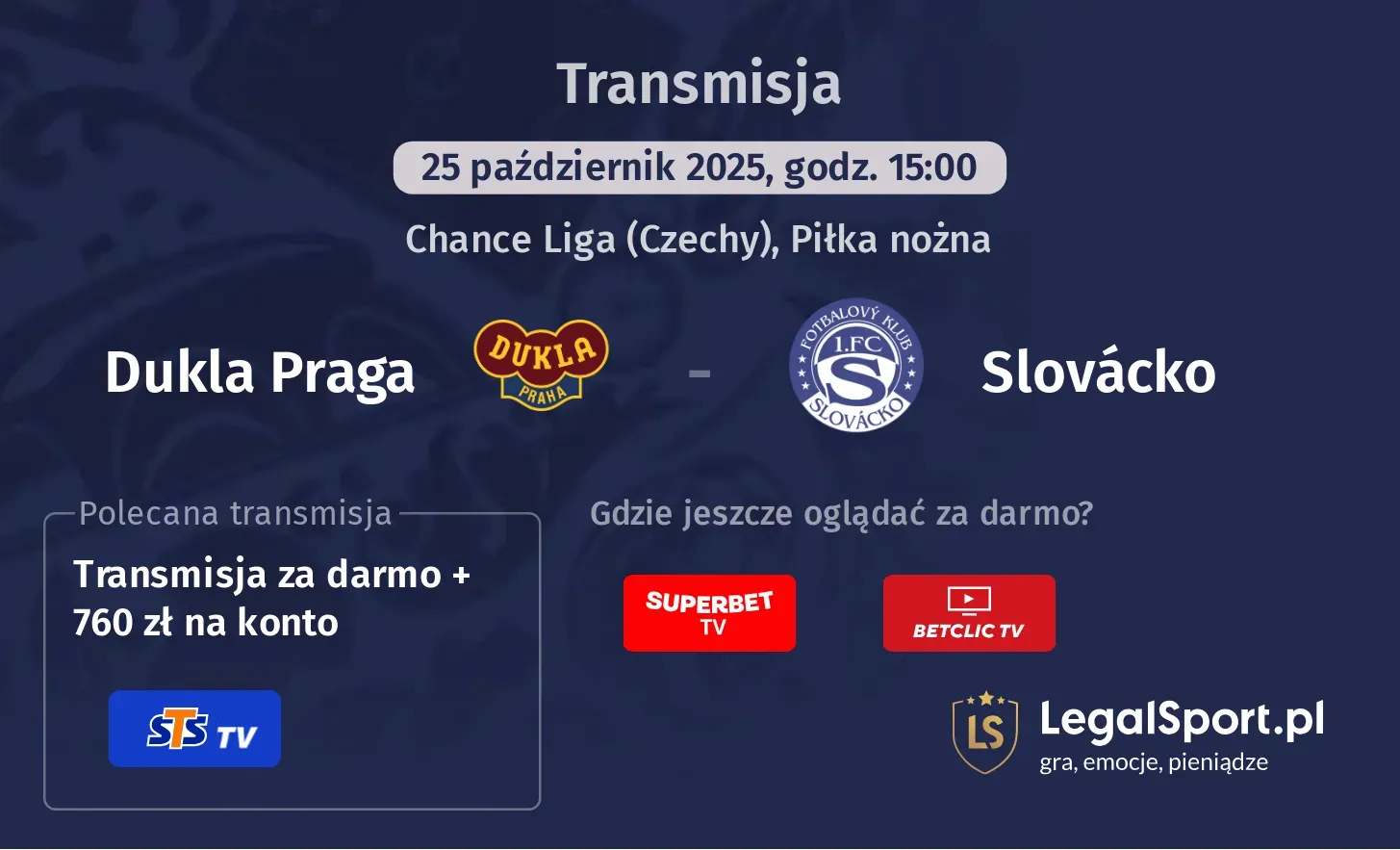 Dukla Praga - Slovácko Transmisje