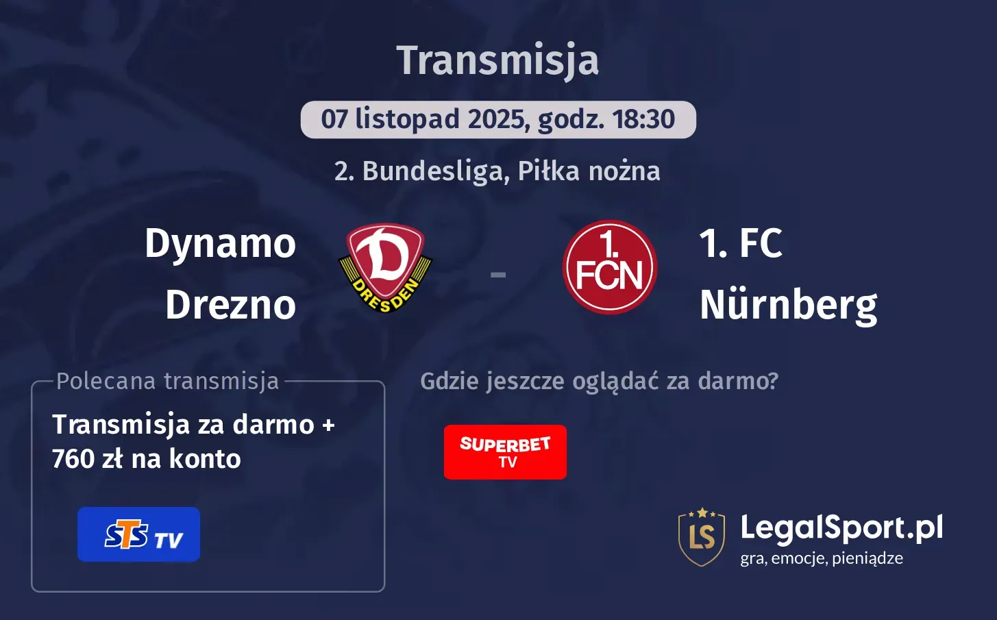 Dynamo Drezno - 1. FC Nürnberg Transmisje
