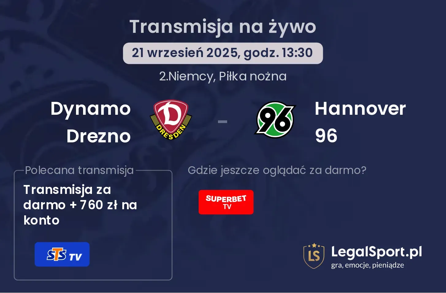 Dynamo Drezno - Hannover 96 transmisja na żywo