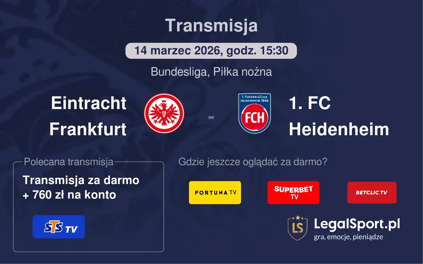 Eintracht Frankfurt - 1. FC Heidenheim Transmisje