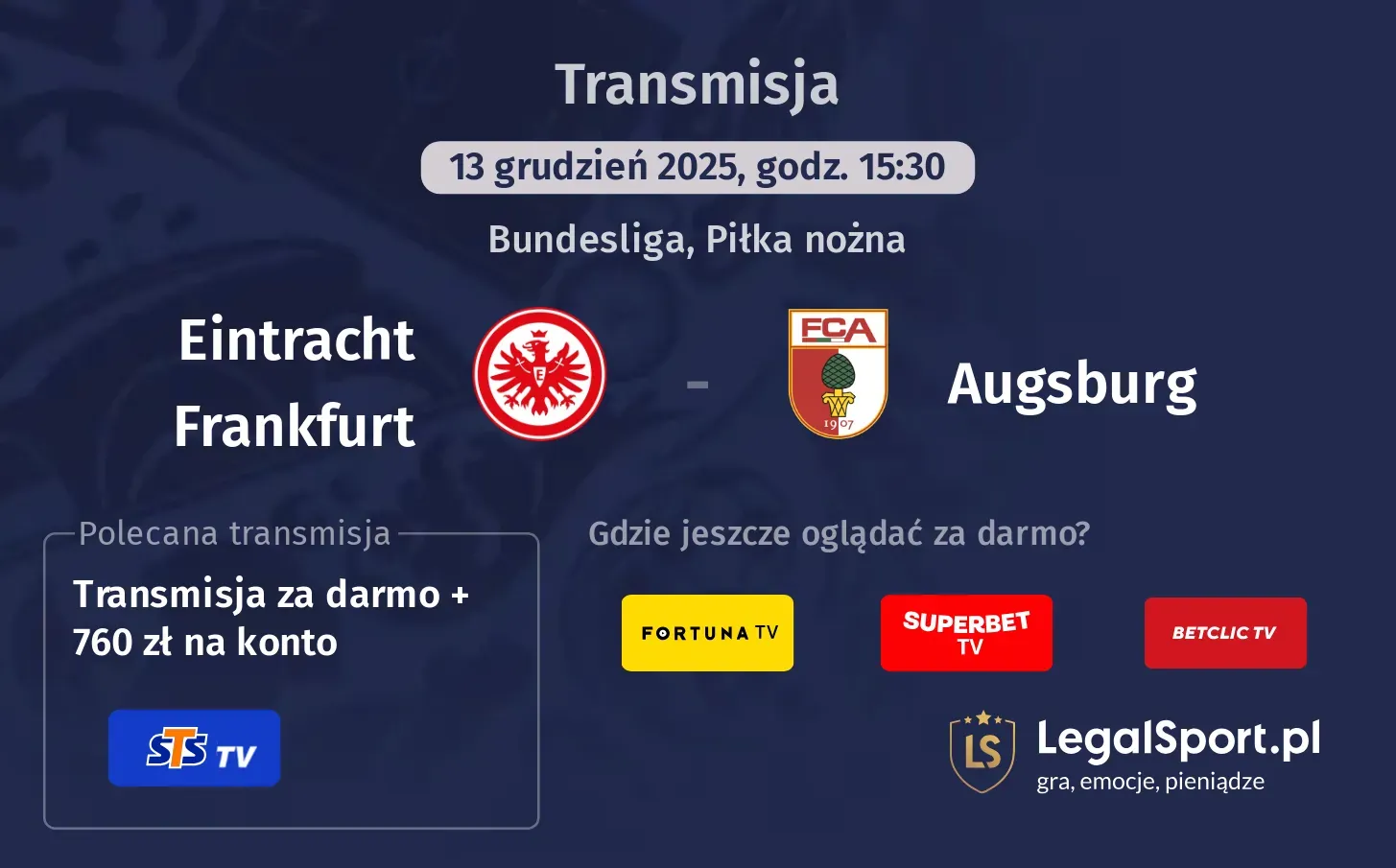 Eintracht Frankfurt - Augsburg Transmisje
