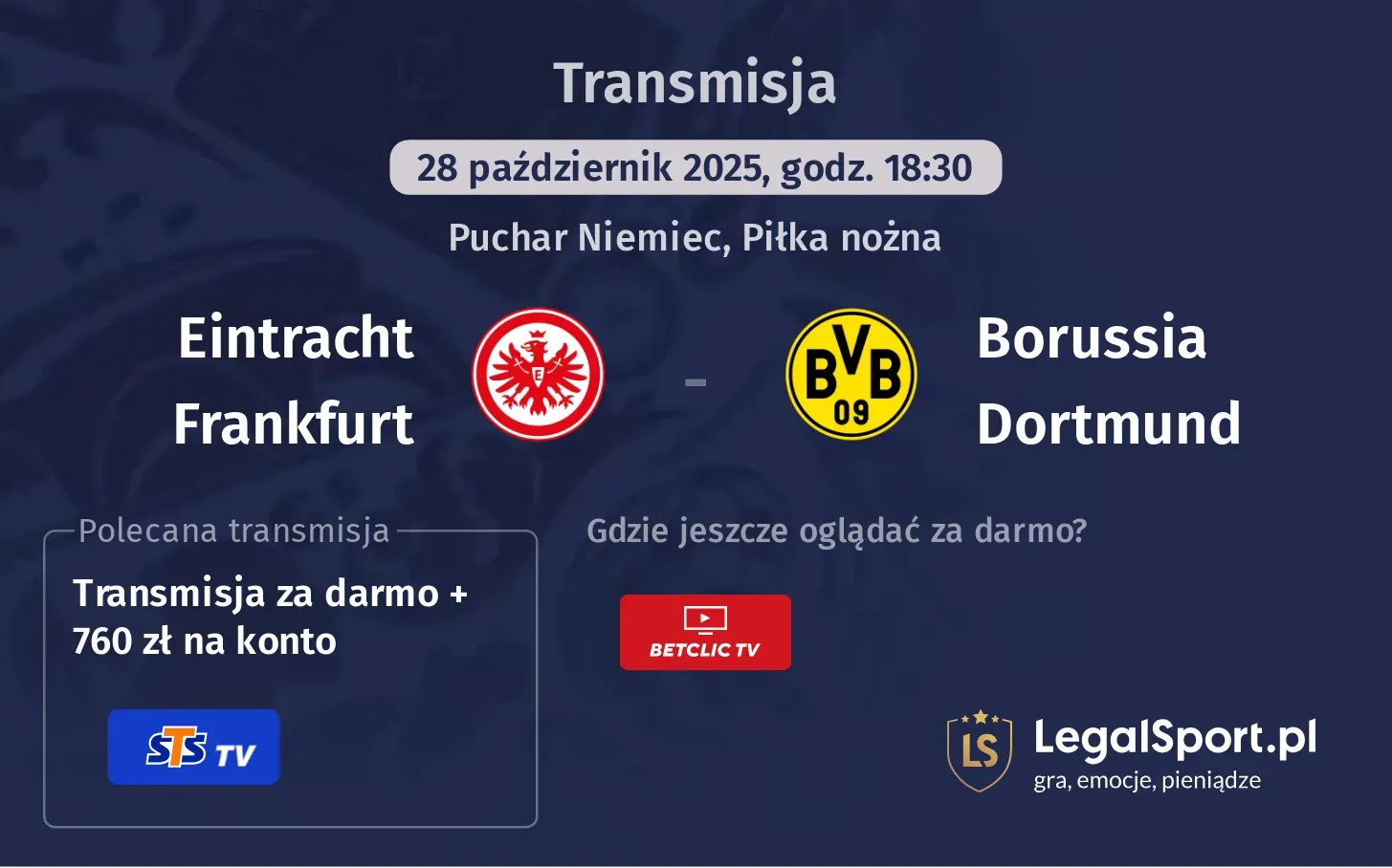 Eintracht Frankfurt - Borussia Dortmund Transmisje