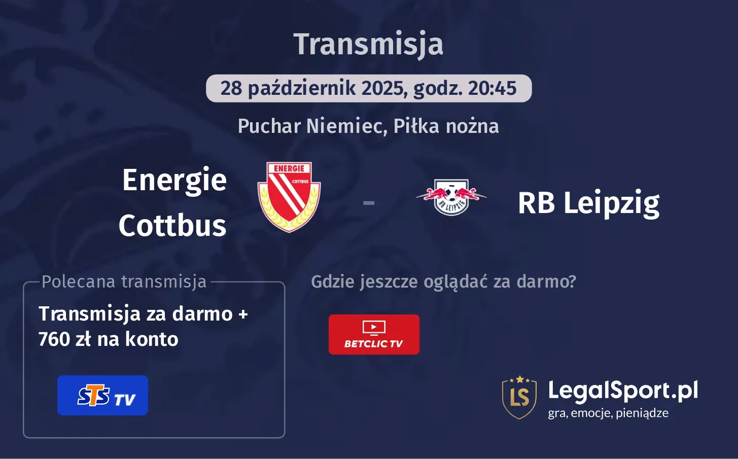 Energie Cottbus - RB Leipzig Transmisje