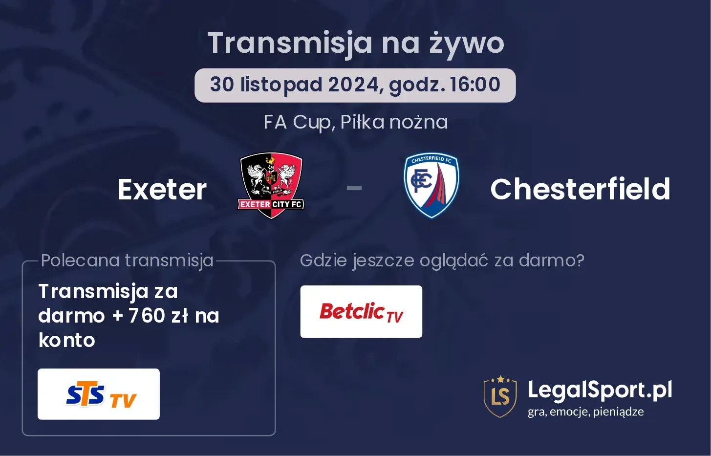 Exeter - Chesterfield gdzie oglądać transmisję?