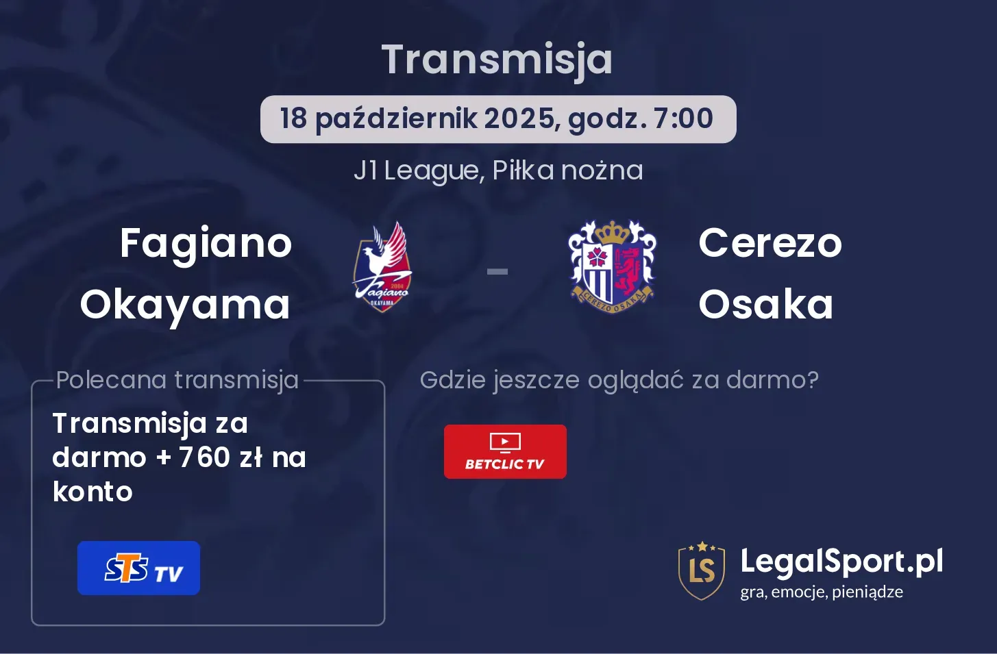Fagiano Okayama - Cerezo Osaka Transmisje