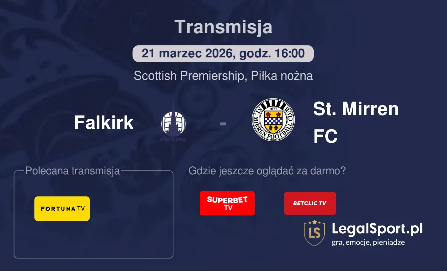 Falkirk - St. Mirren FC Transmisje