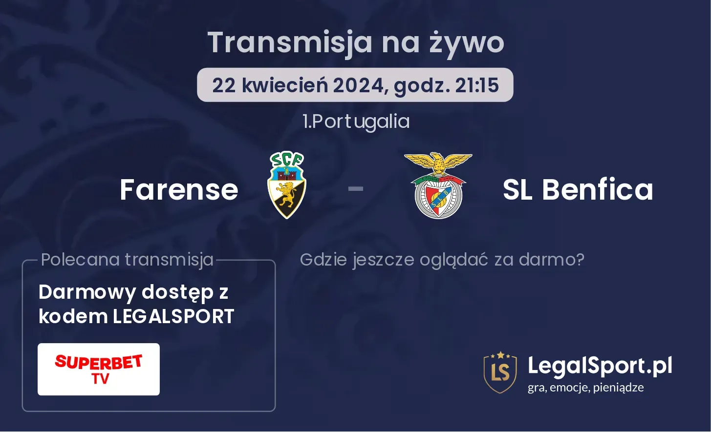 Farense - SL Benfica transmisja na żywo
