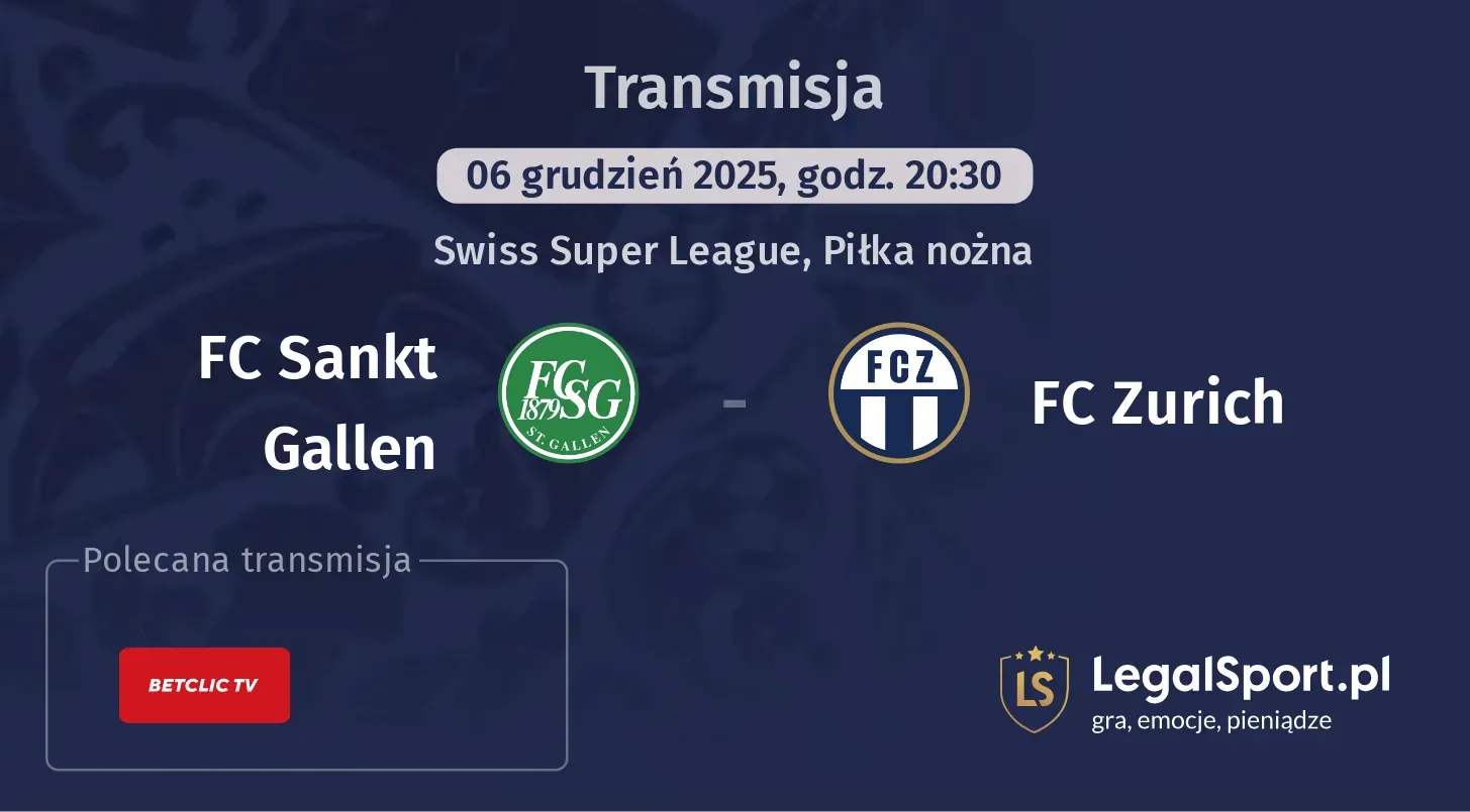 FC Sankt Gallen - FC Zurich Transmisje