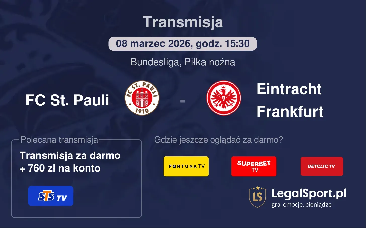 FC St. Pauli - Eintracht Frankfurt Transmisje
