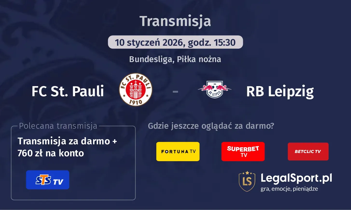 FC St. Pauli - RB Leipzig Transmisje